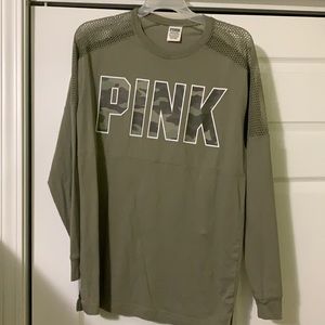 Light army green long sleeve pink shirt